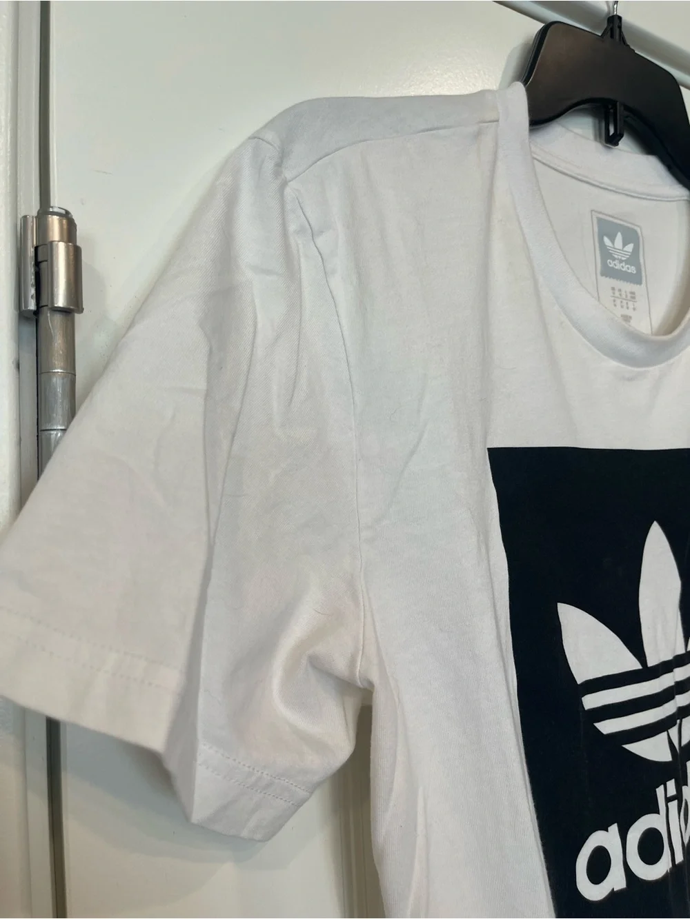 adidas White Short Sleeve Trefoil Logo Tee with Black Print